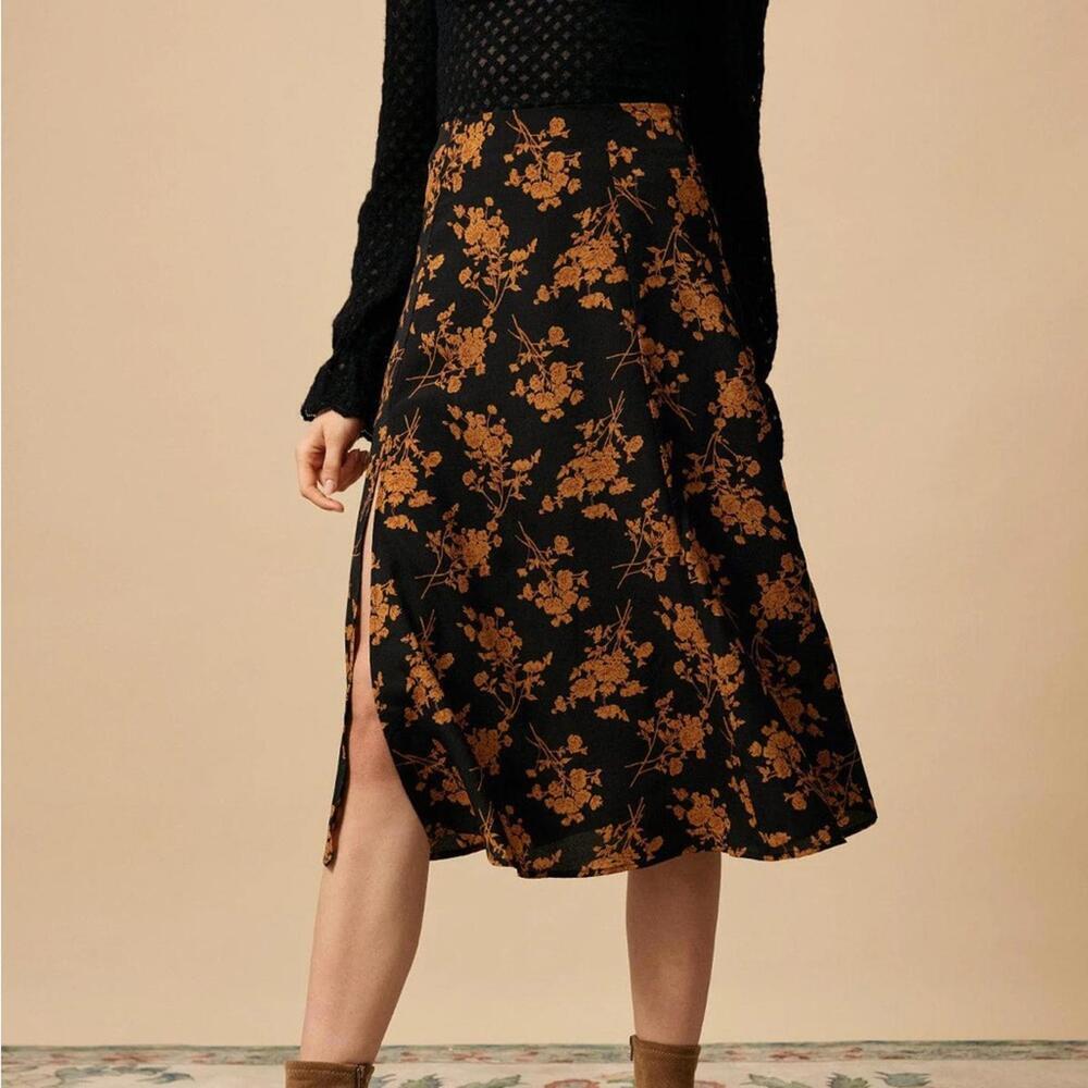 RIHOAS The Floral Slit High Waisted A-line Skirt XS